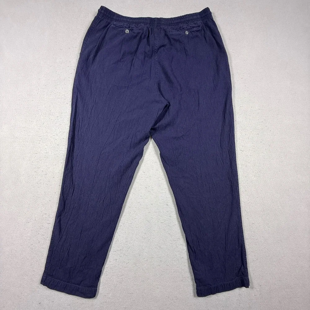 OFY Mens Navy Blue Tencel Cotton Drawstring Elastic Waist Casual Pants Large